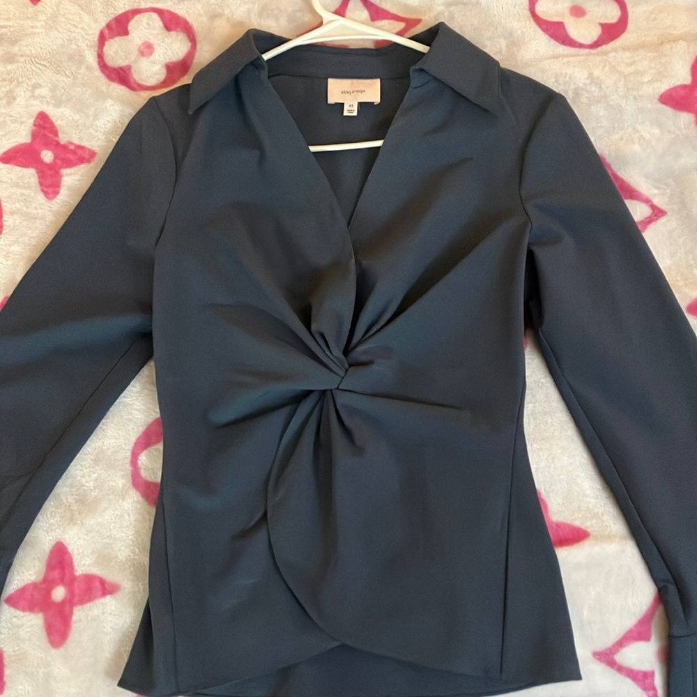Elegant Navy Twist-Front Blouse